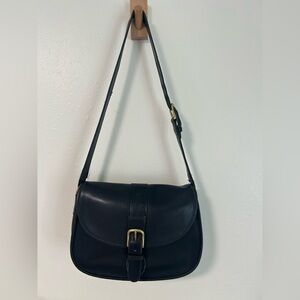 Vintage Coach Black Leather Shoulder Bag with Gold Buckle from 1991